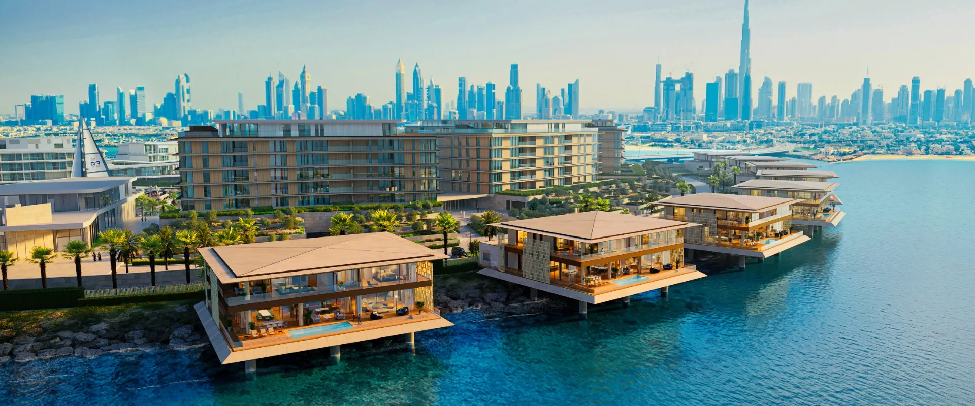Bulgari Ocean Mansions — daylight aerial project rendering of the waterfront development